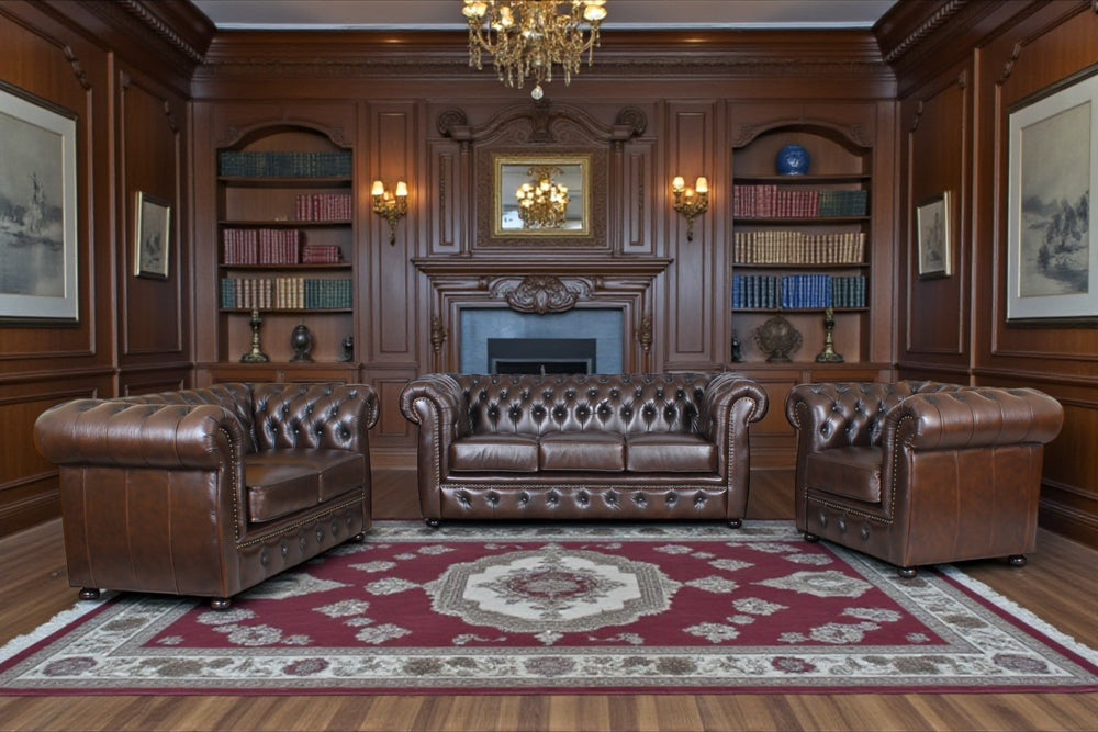 Elite Chesterfield Avon Deluxe Sofagarnitur (3/2/1 oder 3/1/1) Ledergarnitur Salottini braun