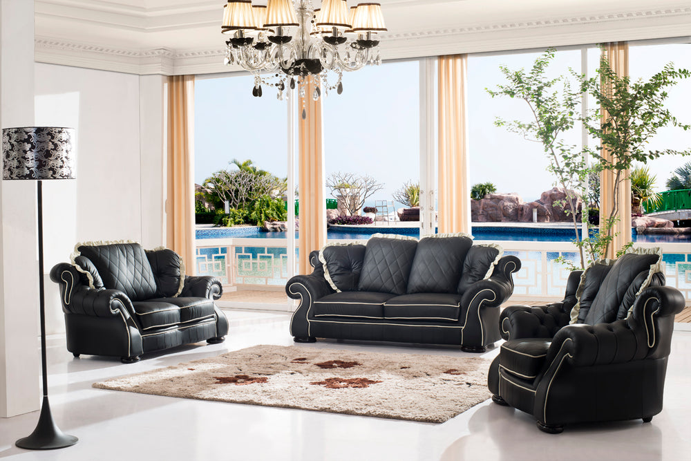 Klassische Chesterfield Dover XL Sofagarnitur (3/2/1 oder 3/1/1) Ledergarnitur Sonderpreis schwarz