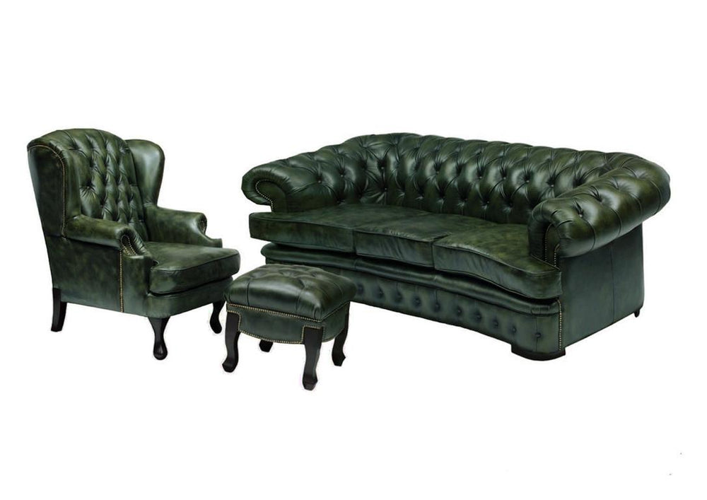 Luxus Chesterfield Kent Deluxe Sofagarnitur 3/1/Hocker Ledergarnitur Salottini