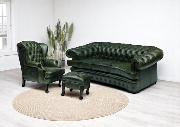 Luxus Chesterfield Kent Deluxe Sofagarnitur 3/1/Hocker Ledergarnitur Salottini