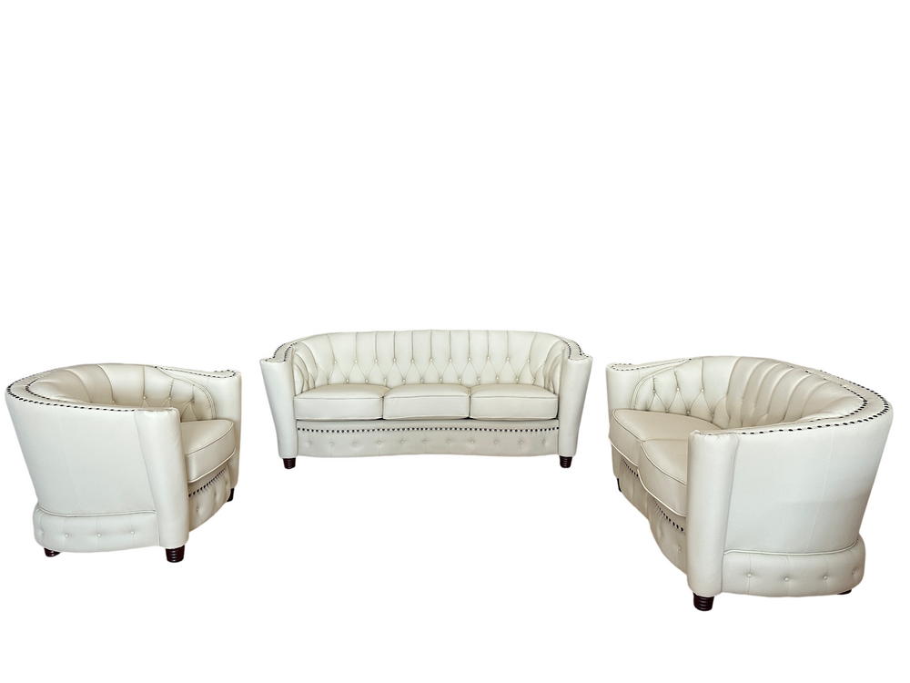 Chesterfield Leicester Sofagarnitur 3/2/1 Ledergarnitur Polstergarnitur Salottini Beige