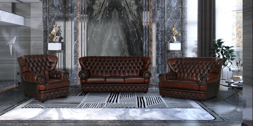 XL Chesterfield Logan Deluxe Sofagarnitur (3/2/1 oder 3/1/1) Ledergarnitur Salottini