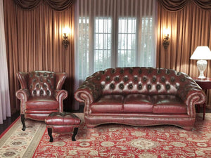 SOFORT LIEFERBAR Chesterfield Premier Deluxe Sofagarnitur 3/1/Hocker Ledergarnitur