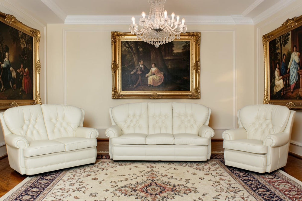 Luxus Chesterfield Sting Sofagarnitur 3/2/1 oder 3/1/1 XL Ledergarnitur Salottini Deluxe Beige