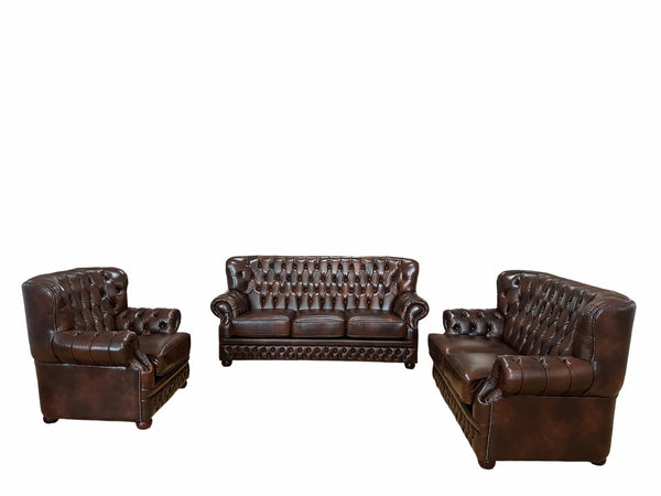 Elite Chesterfield Tyne Sofagarnitur (3/2/1 oder 3/1/1) Ledergarnitur Salottini Sonderpreis Braun