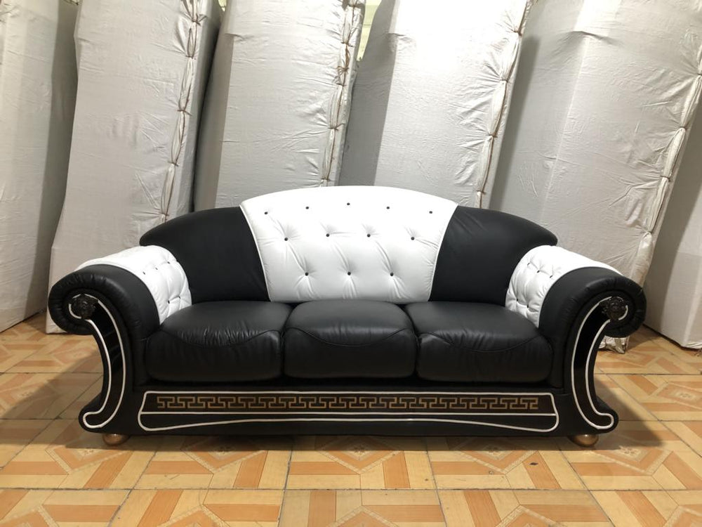 Edles Chesterfield Oriental XL Sofa Couch 3-Sitzer Salottini Leder schwarz SONDERPREIS