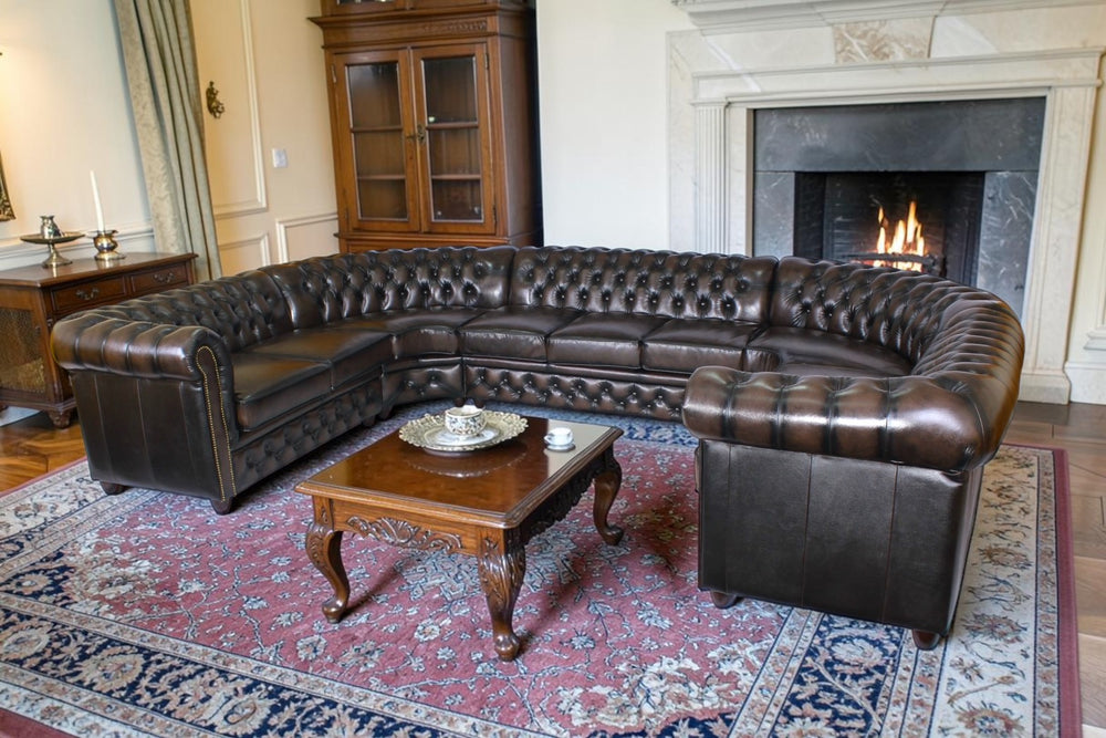 XXL PREMIUM Chesterfield Wohnlandschaft Westminster Ecksofa Leder Eckcouch Sonderpreis Braun