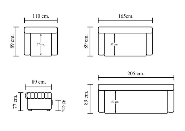 Chesterfield Clyde Deluxe Sofagarnitur (3/2/1 oder 3/1/1) Ledergarnitur Salottini