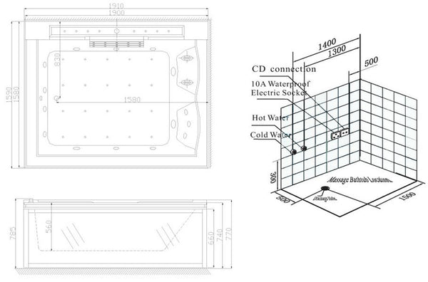 XL Whirlpool 191x159 Colorado Badewanne 2 Personen Whirlwanne SONDERPREIS