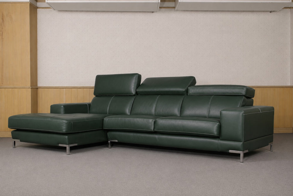 Designer Ecksofa Modell Ramada Deluxe Leder Eckcouch Salottini Sonderpreis Grün