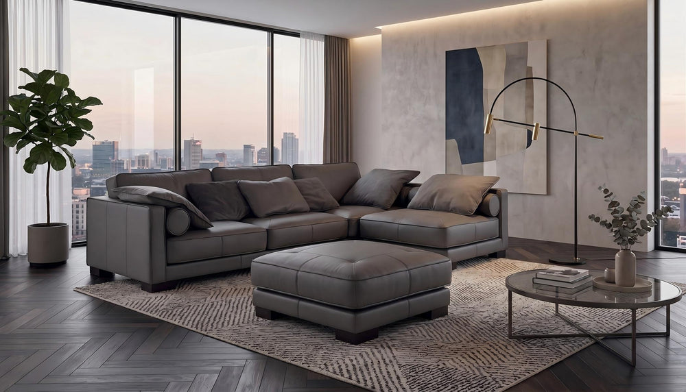 Edles Ecksofa Bartolo Wohnlandschaft Leder Eckcouch Sofa von Salottini grau