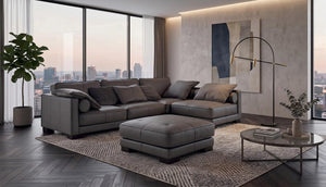 Edles Ecksofa Bartolo Wohnlandschaft Leder Eckcouch Sofa von Salottini grau
