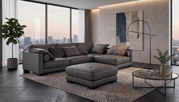 Edles Ecksofa Bartolo Wohnlandschaft Leder Eckcouch Sofa von Salottini grau