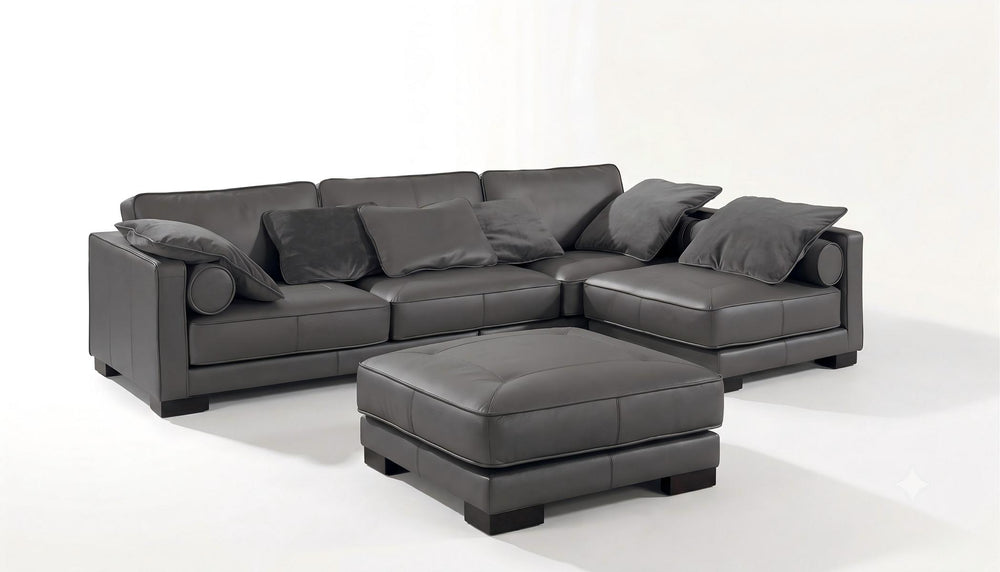 Edles Ecksofa Bartolo Wohnlandschaft Leder Eckcouch Sofa von Salottini grau