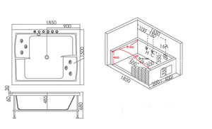 Luxus XL 2 Personen Whirlpool Hobart 2 185x150 Badewanne Holzrand Whirlwanne schwarz