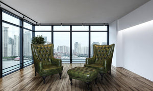 SOFORT LIEFERBAR Chesterfield Katerine Ohrensessel Deluxe Ledersessel Hocker grün