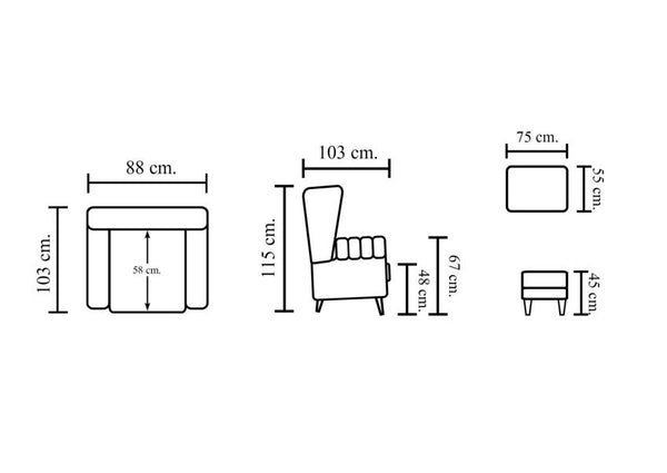 Chesterfield Ohrensessel Katerine Deluxe Ledersessel Hocker braun SONDERPREIS