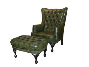 SOFORT LIEFERBAR Chesterfield Katerine Ohrensessel Deluxe Ledersessel Hocker grün
