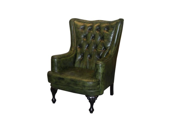 Chesterfield Ohrensessel Katerine Deluxe Ledersessel mit Hocker Salottini