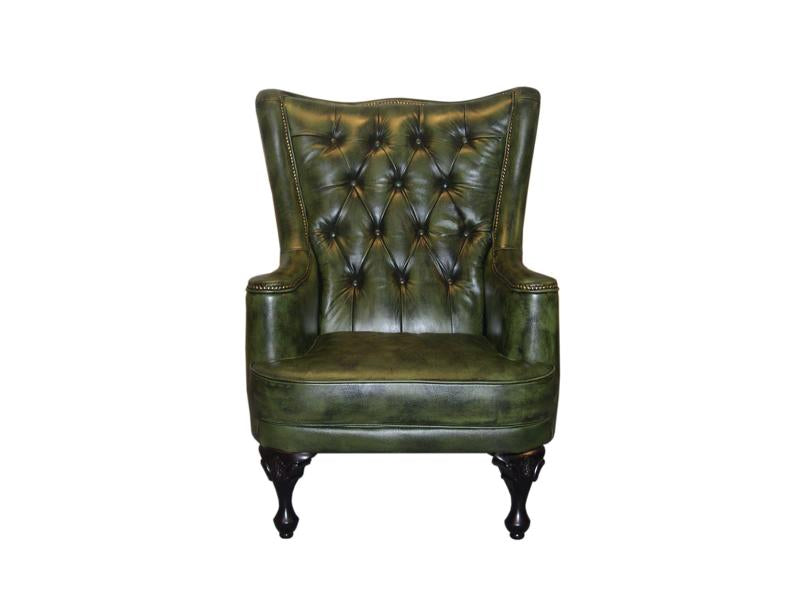SOFORT LIEFERBAR Chesterfield Katerine Ohrensessel Deluxe Ledersessel Hocker grün
