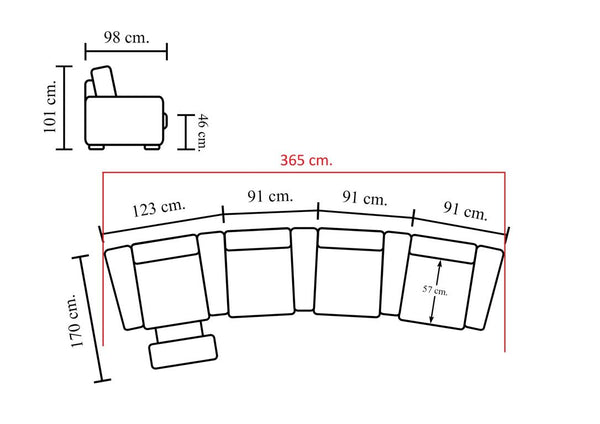 Elektrisches XL Recliner Kinosofa Portland Leder Sofa Rundsofa mit Motoren Sonderpreis
