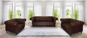 Chesterfield Knightbridge Deluxe Sofagarnitur (3/2/1 oder 3/1/1) Ledergarnitur Salottini (Rollen)