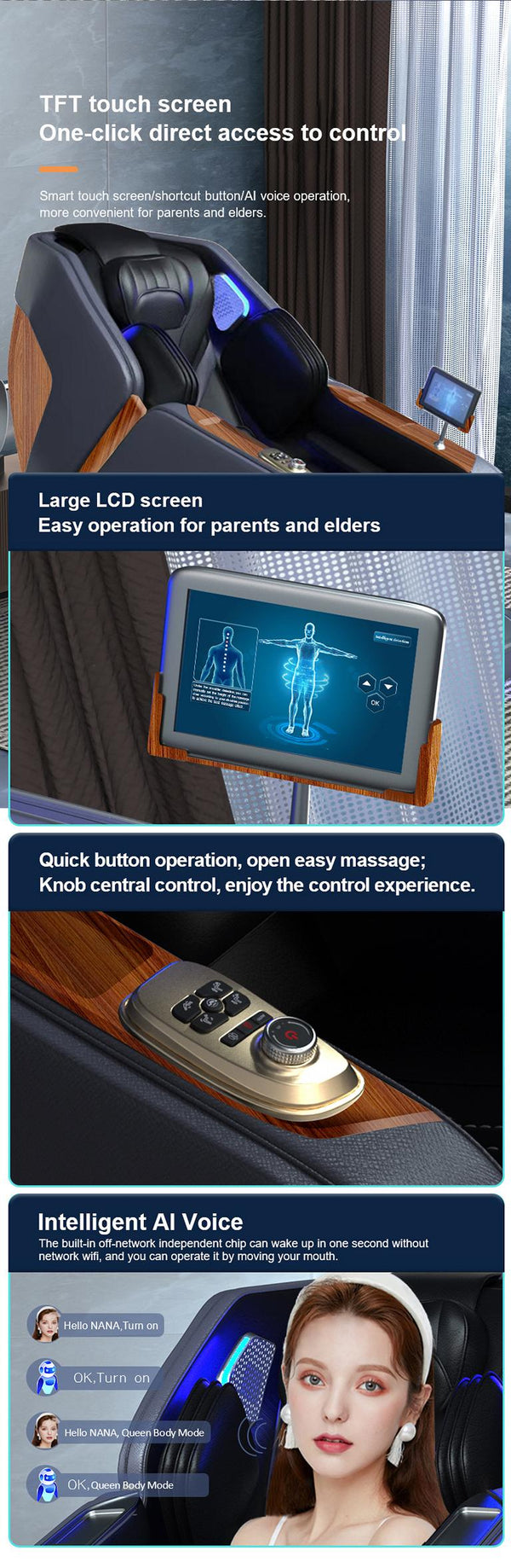 Luxus Relaxsessel 4D Massagesessel Sessel Luzern Salottini Neuste Generation! Schwarz-Holzoptik
