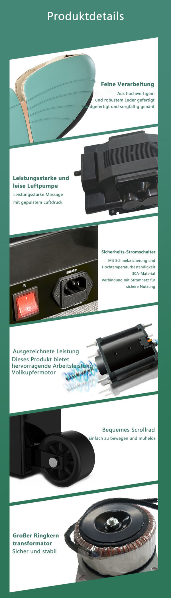 Designer Relaxsessel 2D Massagesessel Sessel Modell Sion Salottini Neuste Generation! Grün