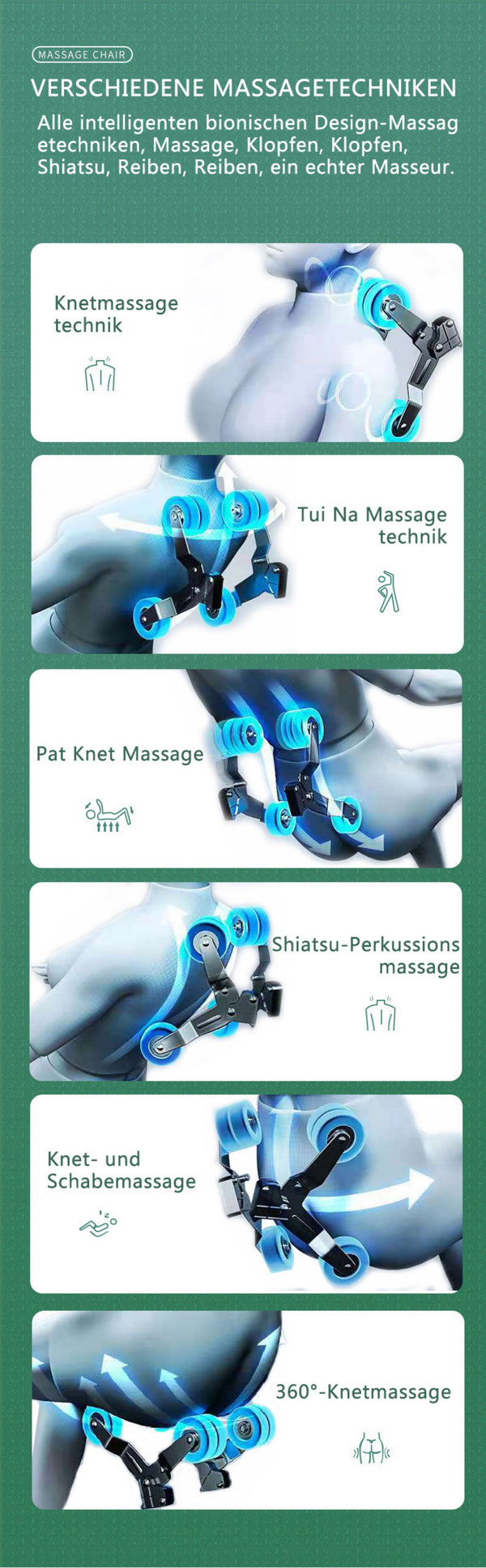 Designer Relaxsessel 2D Massagesessel Sessel Modell Sion Salottini Neuste Generation! Grün