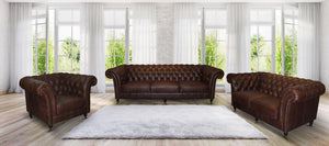 Chesterfield Nottingham Deluxe Sofagarnitur (3/2/1 oder 3/1/1) Ledergarnitur Salottini (Rollen)