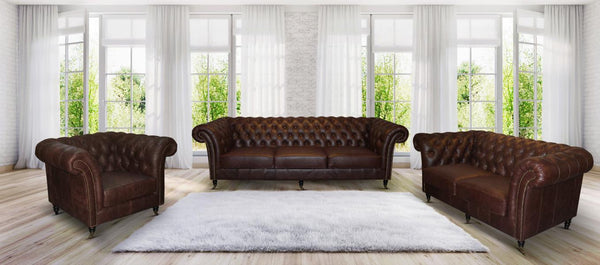 Chesterfield Nottingham Deluxe Sofagarnitur (3/2/1 oder 3/1/1) Ledergarnitur Salottini (Rollen)