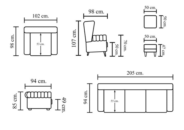 SOFORT LIEFERBAR Chesterfield Premier Deluxe Sofagarnitur 3/1/Hocker Ledergarnitur