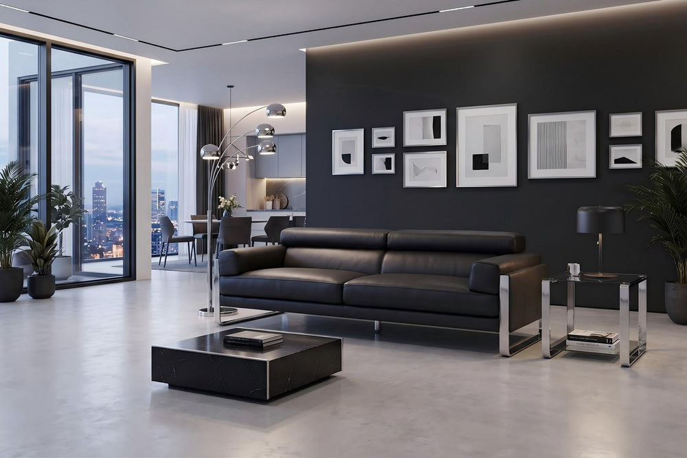 Luxus Designer Sofa Turin 3-Sitzer Leder Couch Salottini Sonderpreis schwarz