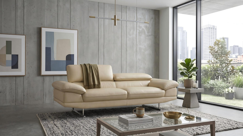 Designer Sofa Bassano 3-Sitzer Leder Couch Salottini Sonderpreis beige / Ice