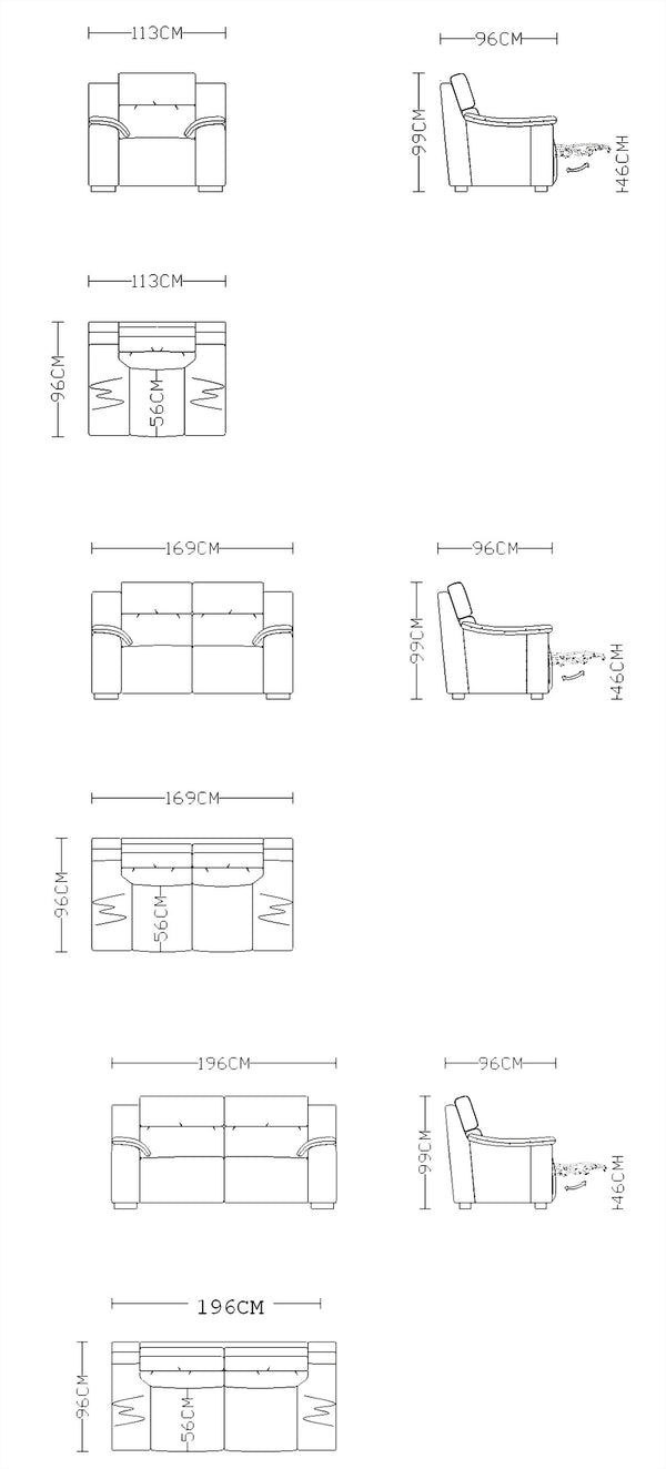 Elektro Recliner Sofagarnitur Capri (3/2/1 oder 3/1/1) Leder Salottini MIT Motoren