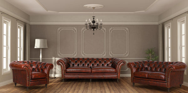 XL Chesterfield Themse Deluxe Sofagarnitur (3/2/1 oder 3/1/1) Ledergarnitur Salottini (Rollen)