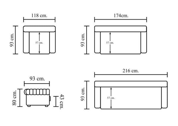 Chesterfield Trent Deluxe XL Sofagarnitur (3/2/1 oder 3/1/1) Ledergarnitur Salottini