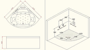 XL 2 Personen Whirlpool Bunbury 163x163 Badewanne mit TV Sonderpreis