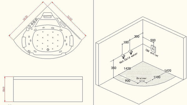 XL 2 Personen Whirlpool Bunbury 163x163 Badewanne mit TV Sonderpreis