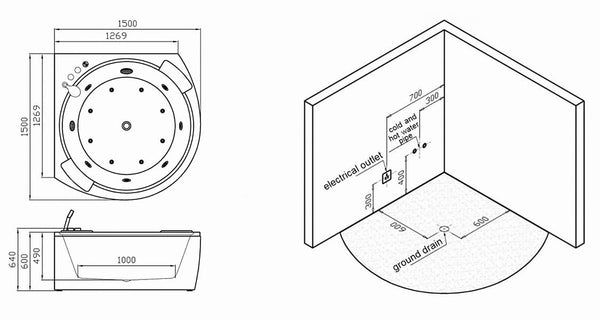 2 Personen Whirlpool 150x150 Melbourne Badewanne Whirlwanne Sonderpreis