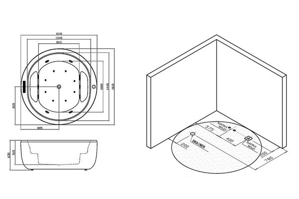 2 Personen Designer Whirlpool 161x161 Queensland Badewanne Sonderpreis