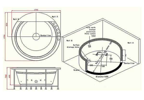 VERKÜRZTE LIEFERZEIT! 2 Personen Whirlpool 170x170 Austin 2 Badewanne (schwarz/mit Schürze)