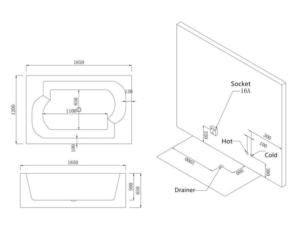 Edler 2 Per: Whirlpool Florida 185x120 Badewanne Vollausstattung Whirlwanne
