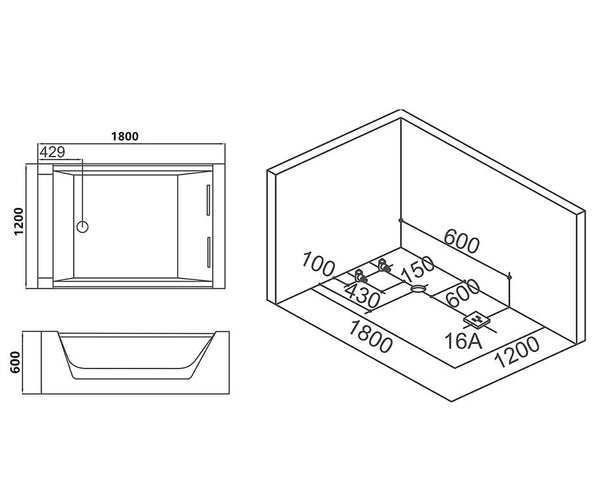 Luxus 2 Personen Whirlpool Canberra 180x120 Badewanne Whirlwanne