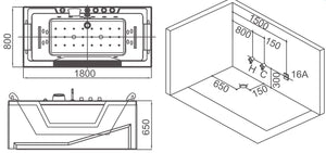 Whirlpool für 1 Person 180x80 Dallas Badewanne (Bullauge) Whirlwanne Sonderpreis