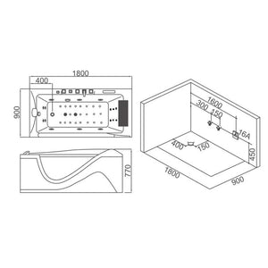 Whirlpool für 1 Person 180x90 Denver Badewanne (Bullauge) Whirlwanne Sonderpreis