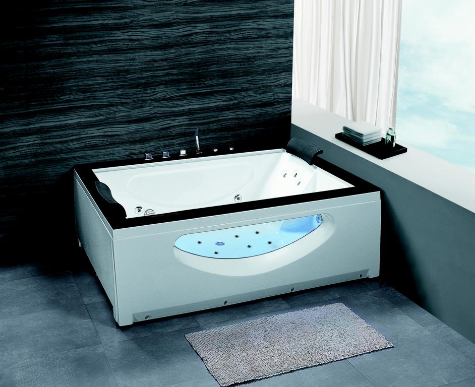 Edler XL Whirlpool 180x150 Dubbo Badewanne für 2 Personen Holzrahmen Sonderpreis schwarz