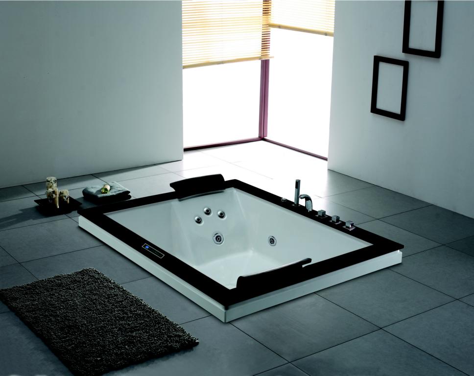 Luxus XL 2 Personen Whirlpool Hobart 2 185x150 Badewanne Holzrand Whirlwanne schwarz