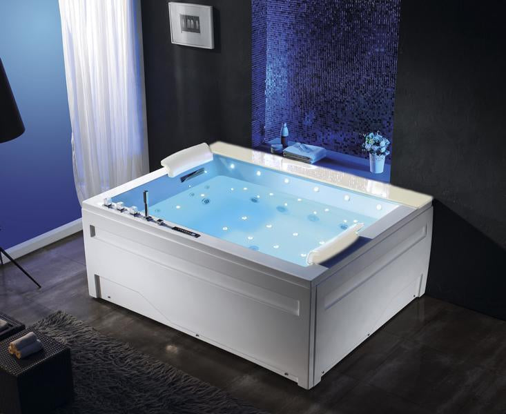 XL 2 Personen Whirlpool Jackson 190x150 Badewanne Marmor Vollausstattung (weiß)