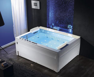 XL 2 Personen Whirlpool Jackson 190x150 Badewanne Marmor Vollausstattung (weiß)